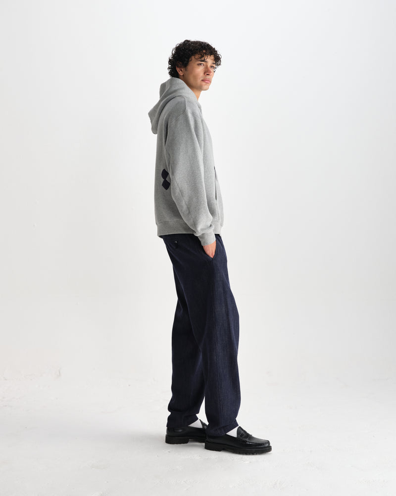 wax london men's Rydal - Grey Doodle Embroidered Loopback Cotton Hoodie