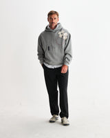 wax london men's Rydal - Grey Doodle Embroidered Loopback Cotton Hoodie