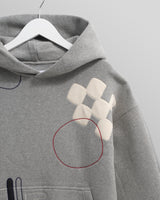 wax london men's Rydal - Grey Doodle Embroidered Loopback Cotton Hoodie