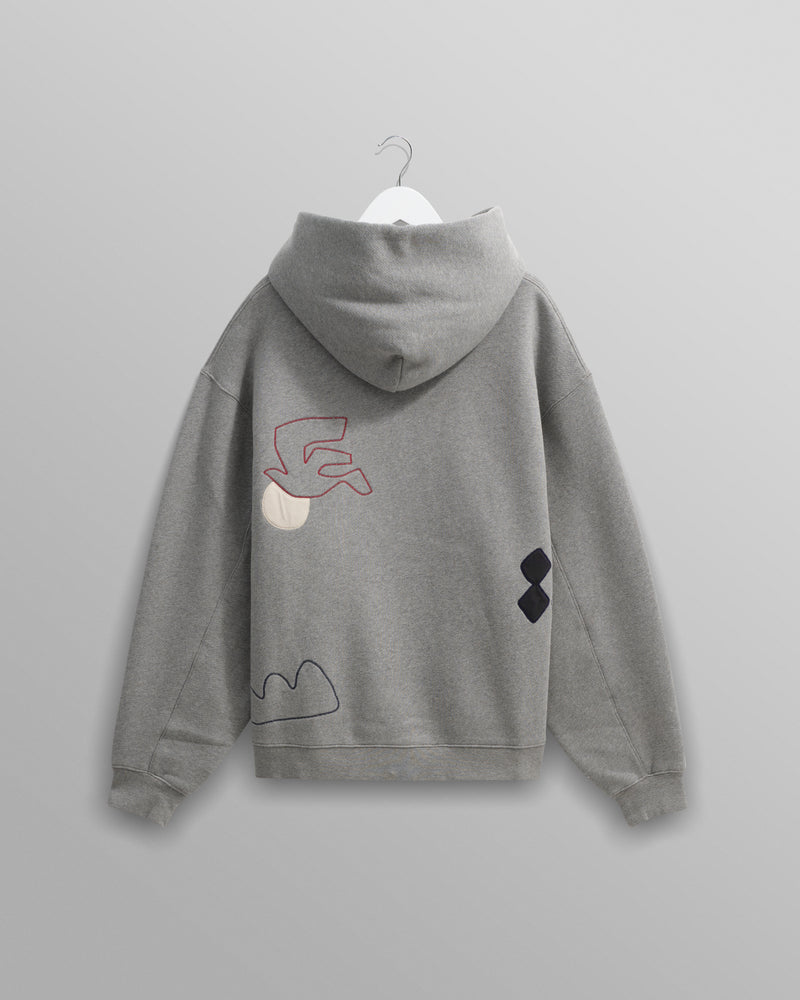 Men's Grey Doodle Embroidered Cotton Hoodie | Wax London