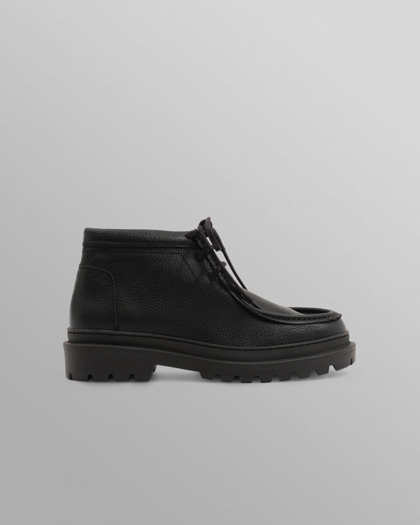 wax london men's S.T. Valentin - Black Grain Leather Chunky Deck Boot