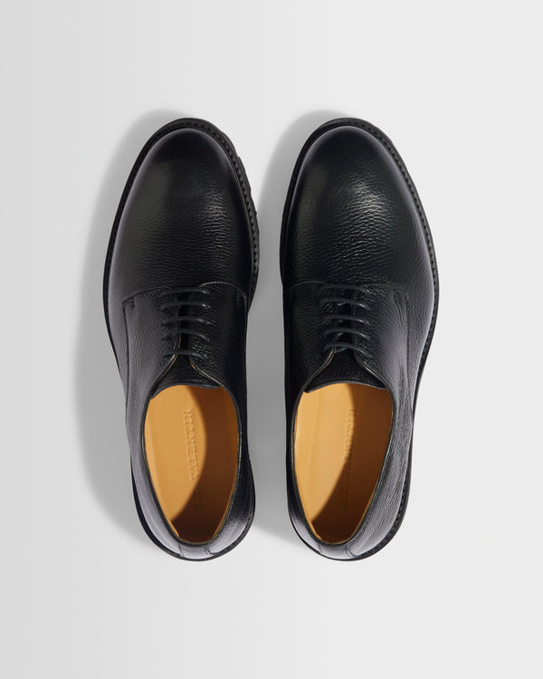 wax london men's S.T. Valentin - Black Grained Italian Leather Derby Shoes