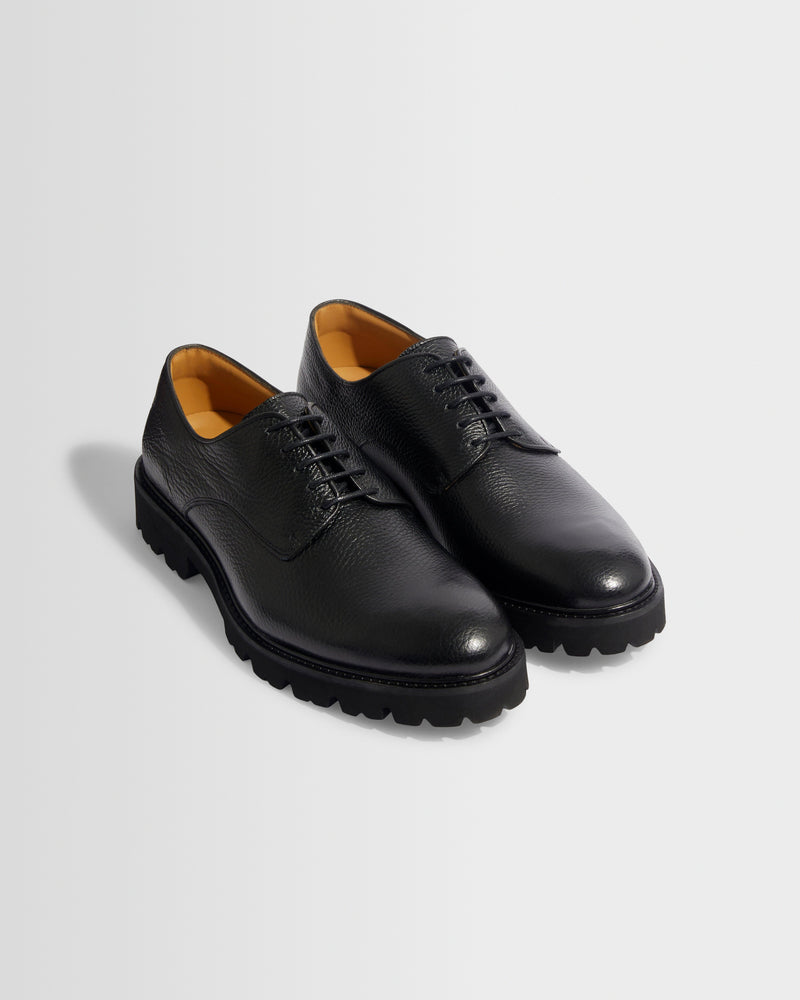 Men's Black Grained Leather Derby Shoes | Wax London