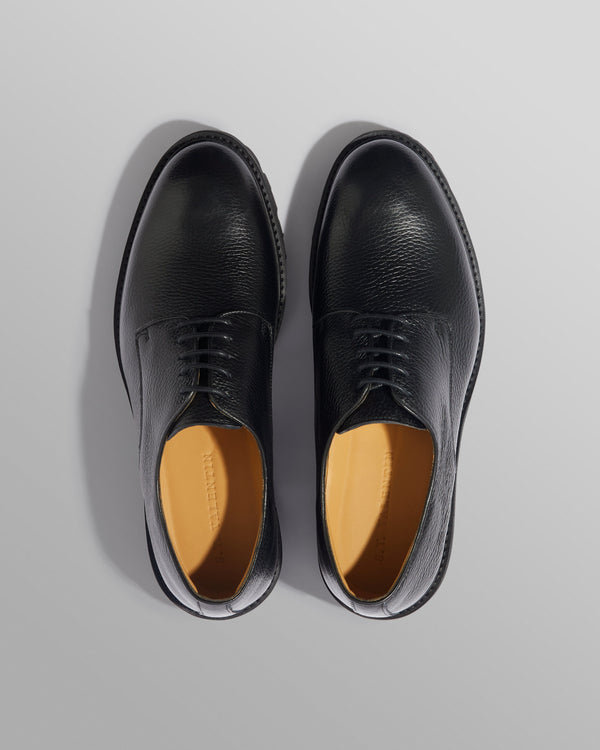 wax london men's S.T. Valentin - Black Grained Leather Derby Shoes
