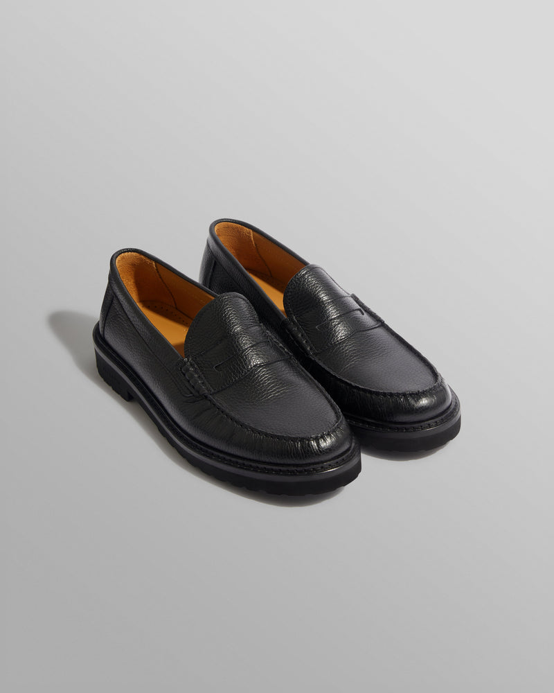 wax london S.T. Valentin - Black Grained Leather Loafers