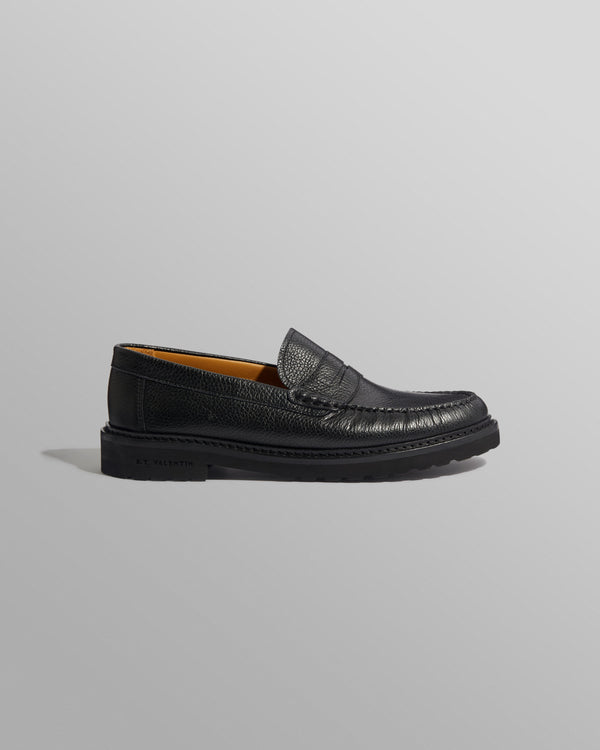 wax london S.T. Valentin - Black Grained Leather Loafers