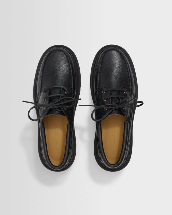 wax london men's S.T. Valentin - Black Italian Leather Chunky Sole Boat Shoes