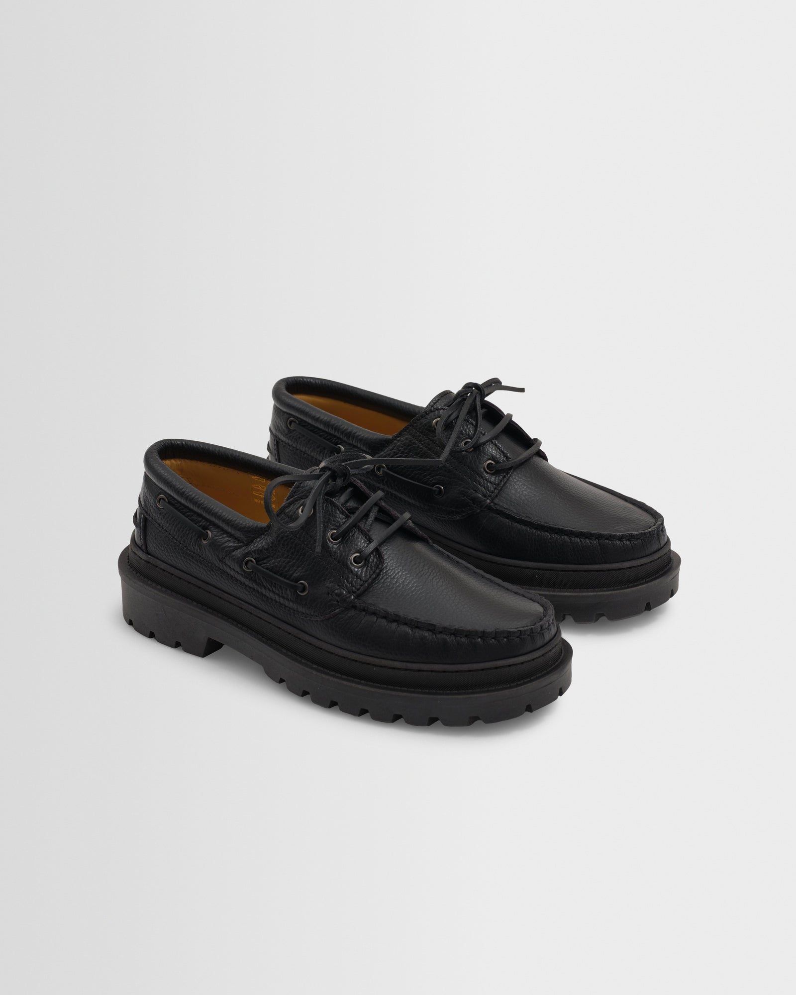 Men's Black Italian Leather Chunky Sole Boat Shoes | Wax London