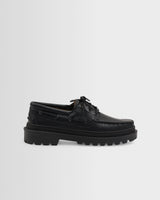 wax london men's S.T. Valentin - Black Italian Leather Chunky Sole Boat Shoes