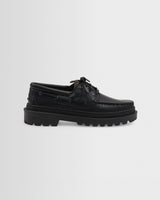 S.T. Valentin - Black Italian Leather Chunky Sole Boat Shoes