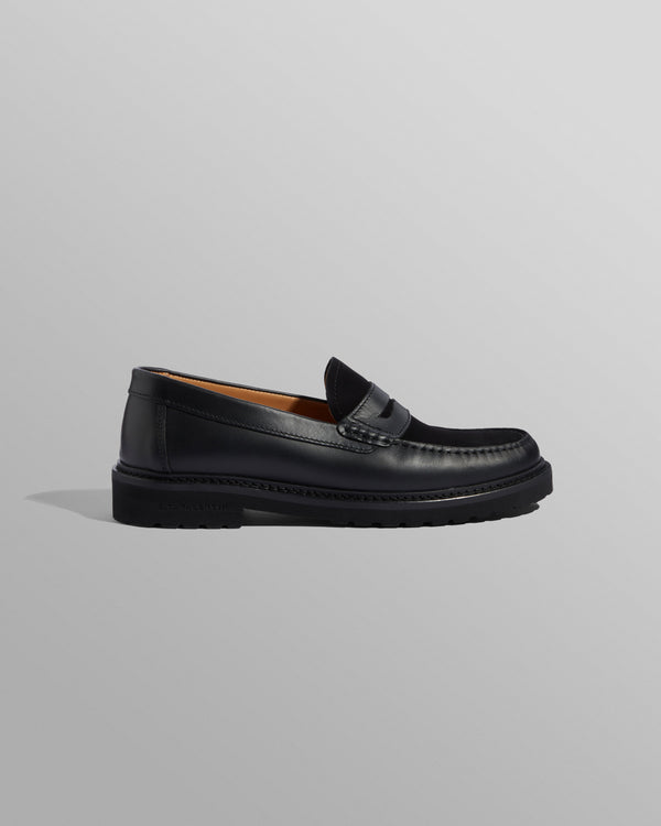 wax london S.T. Valentin - Black Smooth Leather And Suede Loafers