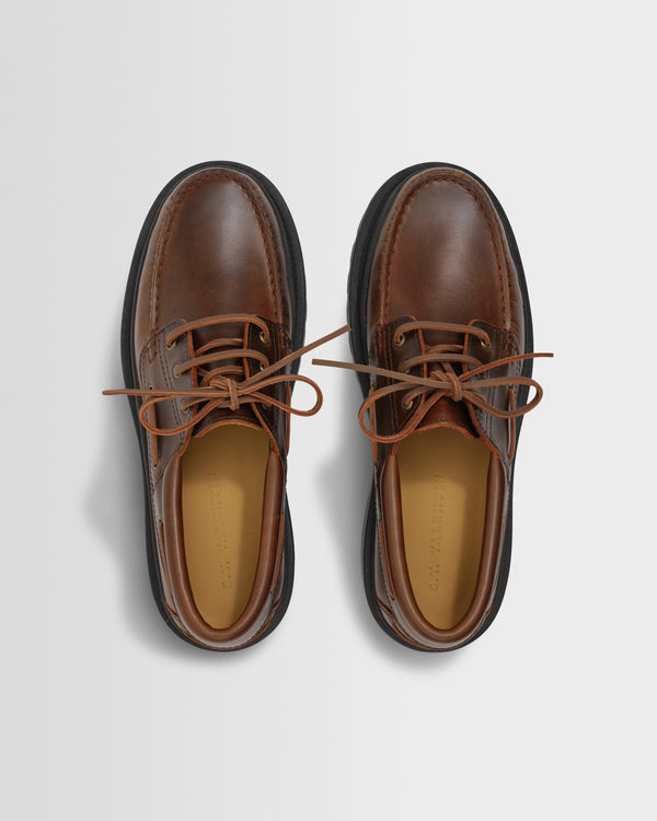 wax london men's S.T. Valentin - Brown Italian Leather Chunky Sole Boat Shoes