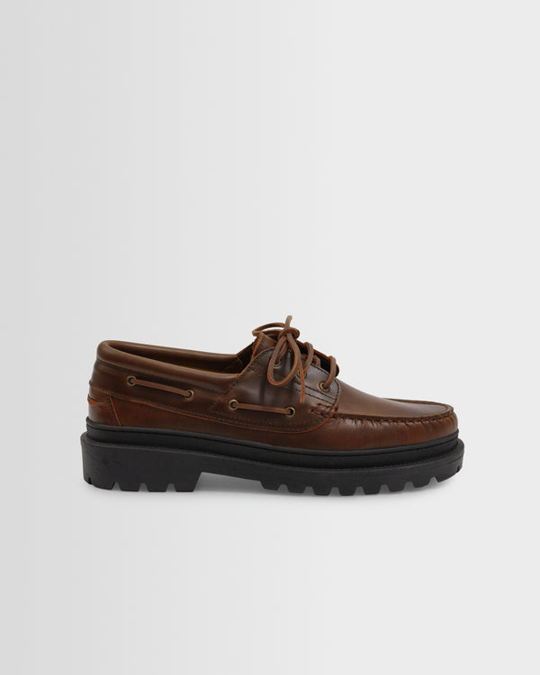 wax london men's S.T. Valentin - Brown Italian Leather Chunky Sole Boat Shoes