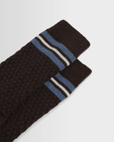 wax london men's Sandwell - Brown Marl And Blue Trio Stripe Cotton Socks