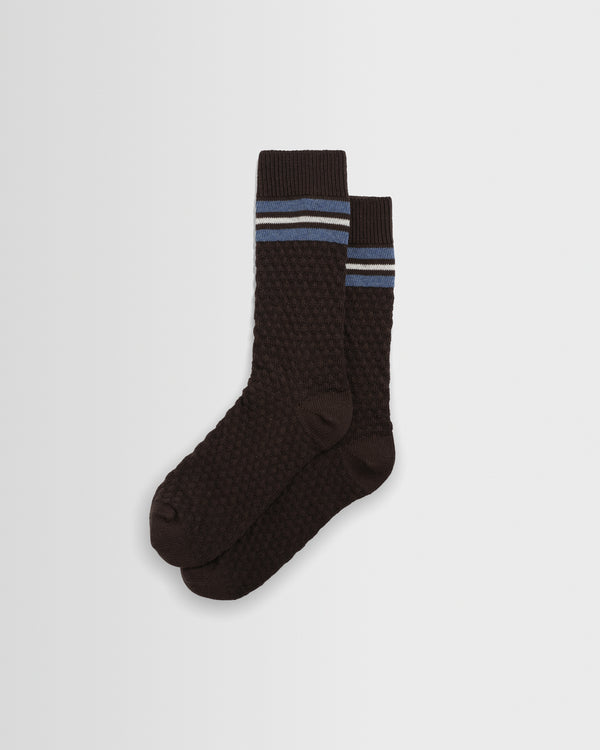 wax london men's Sandwell - Brown Marl And Blue Trio Stripe Cotton Socks