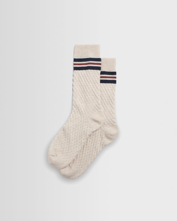 wax london men's Sandwell - Ecru Marl And Navy Trio Stripe Cotton Socks