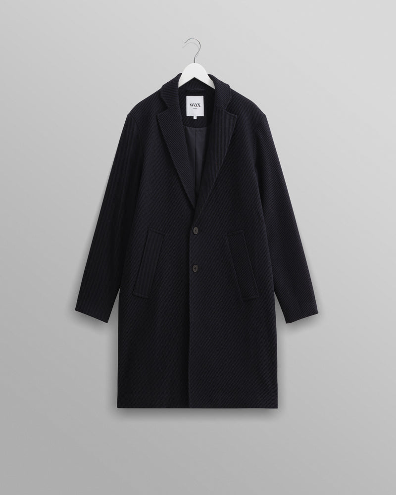 wax london Sasso - Navy Twill Wool Coat