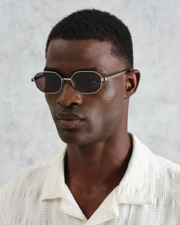 wax london men's Savona - Silver Metal Rectangular Sunglasses