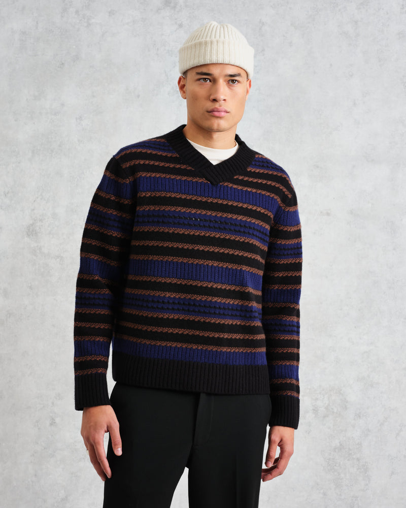 wax london Scafell - Black Pointelle Stitch Jumper