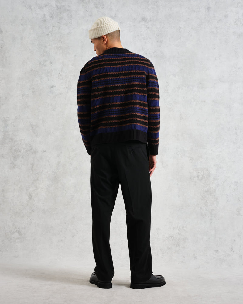 wax london Scafell - Black Pointelle Stitch Jumper