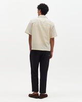 Sears - Natural And Navy Stripe Seersucker Zip Short-Sleeve Shirt