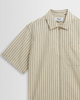 Sears - Natural And Navy Stripe Seersucker Zip Short-Sleeve Shirt