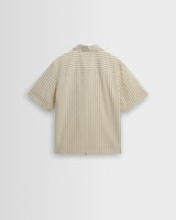 Sears - Natural And Navy Stripe Seersucker Zip Short-Sleeve Shirt