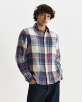 wax london men's Shelly - Blue And Multicolour Check Flannel Shirt