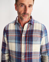 wax london men's Shelly - Blue And Multicolour Check Flannel Shirt