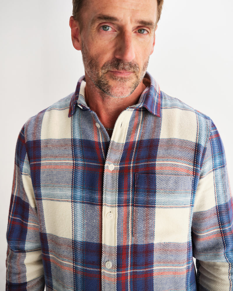 wax london men's Shelly - Blue And Multicolour Check Flannel Shirt