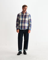 wax london men's Shelly - Blue And Multicolour Check Flannel Shirt