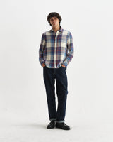 wax london men's Shelly - Blue And Multicolour Check Flannel Shirt