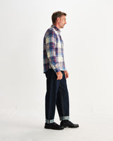 wax london men's Shelly - Blue And Multicolour Check Flannel Shirt