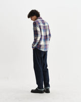 wax london men's Shelly - Blue And Multicolour Check Flannel Shirt