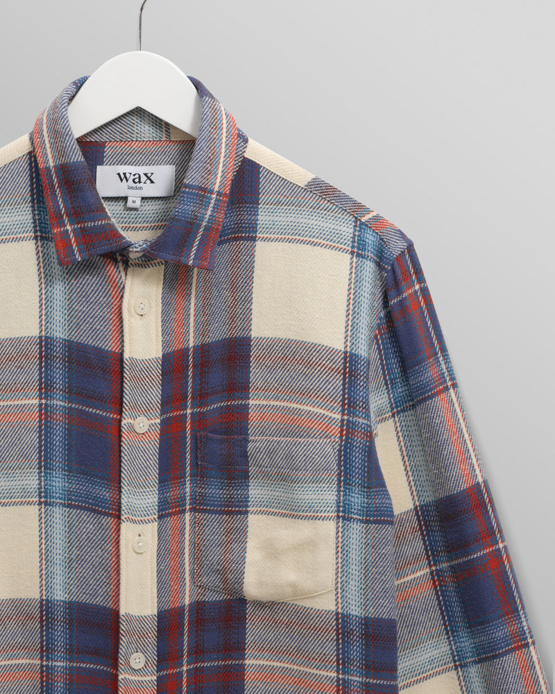 wax london men's Shelly - Blue And Multicolour Check Flannel Shirt