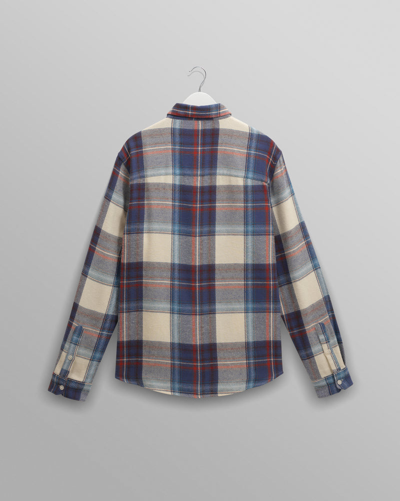wax london men's Shelly - Blue And Multicolour Check Flannel Shirt