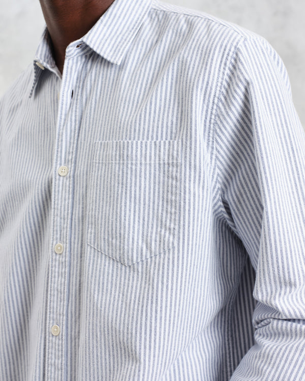 wax london men's Shelly - Blue Brushed Oxford Stripe Shirt