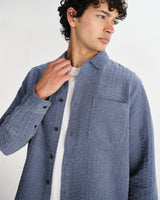 wax london men's Shelly - Blue Seersucker Corduroy Shirt