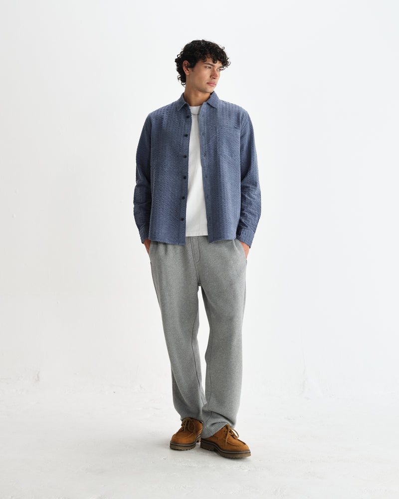 wax london men's Shelly - Blue Seersucker Corduroy Shirt