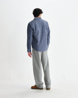 wax london men's Shelly - Blue Seersucker Corduroy Shirt