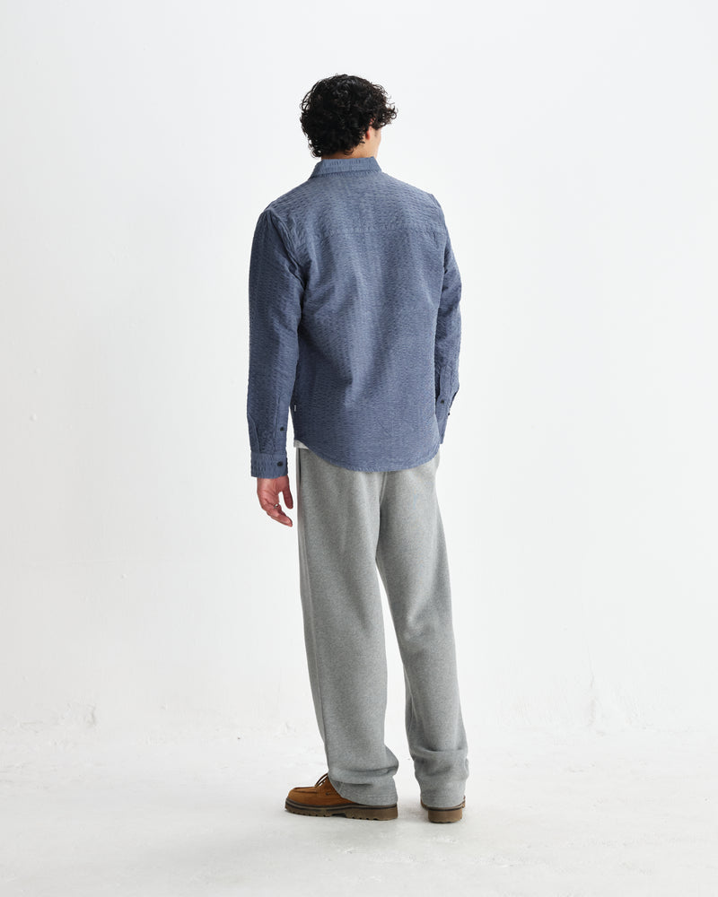 wax london men's Shelly - Blue Seersucker Corduroy Shirt