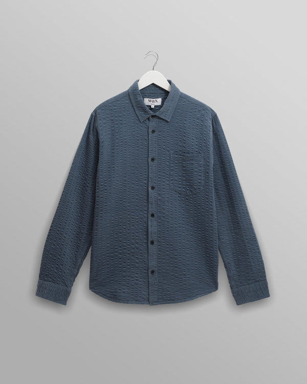 wax london men's Shelly - Blue Seersucker Corduroy Shirt