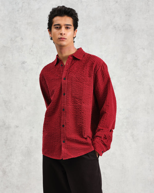 wax london Shelly - Burgundy Seersucker Corduroy Shirt