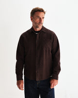 wax london men's Shelly - Dark Brown Seersucker Corduroy Shirt