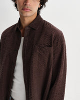 wax london men's Shelly - Dark Brown Seersucker Corduroy Shirt