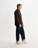 wax london men's Shelly - Dark Brown Seersucker Corduroy Shirt