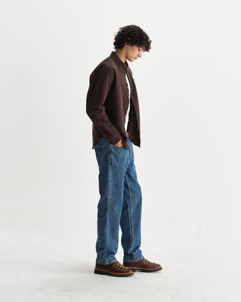wax london men's Shelly - Dark Brown Seersucker Corduroy Shirt