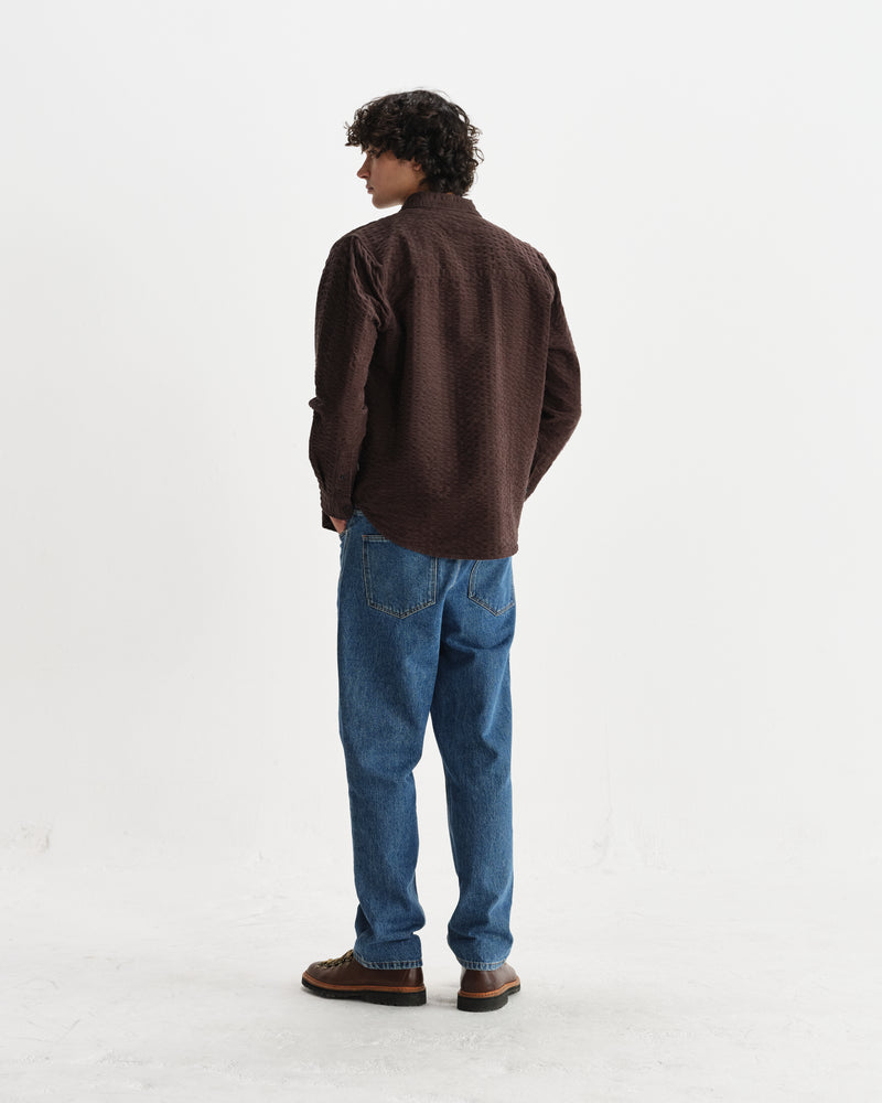 wax london men's Shelly - Dark Brown Seersucker Corduroy Shirt