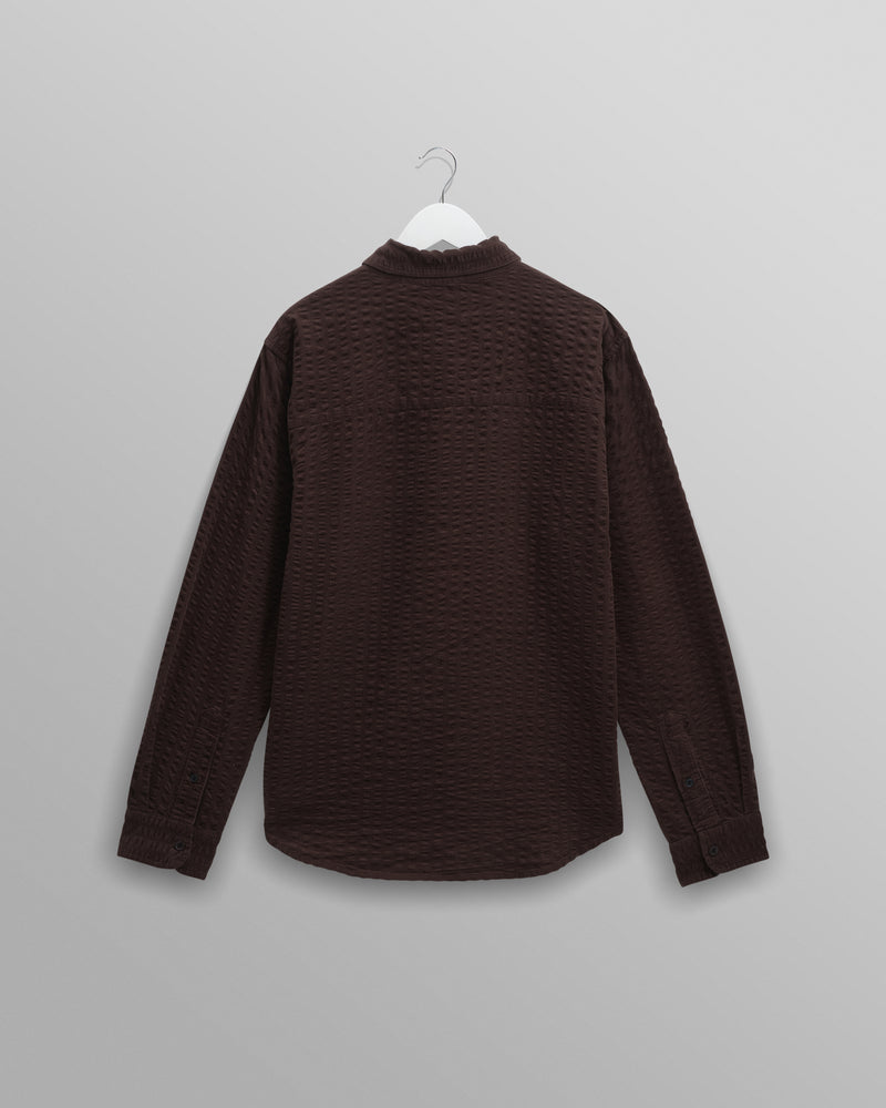 wax london men's Shelly - Dark Brown Seersucker Corduroy Shirt
