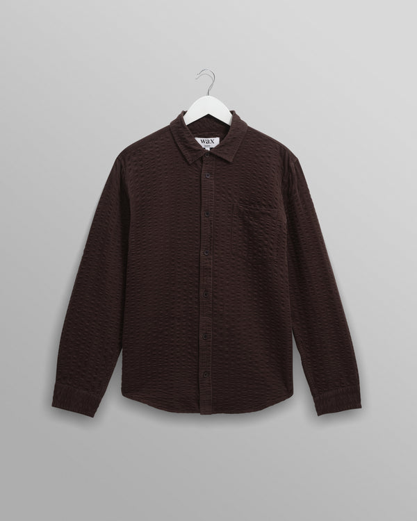 wax london men's Shelly - Dark Brown Seersucker Corduroy Shirt